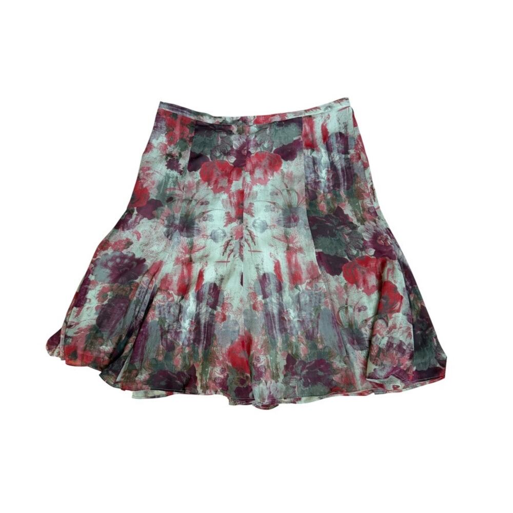 Sag Harbor Skirt Womens Size 18 Pink Red Floral Chiffon A Line Pleated Retro